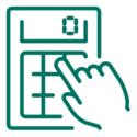 green graphic icon of finger punching numbers on a calculator